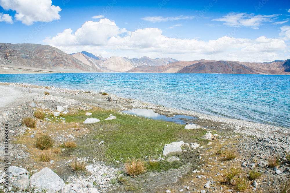 Lake Bangong, Ladakh, border with China, Panoramas of the Himalayas, North India, Zanskar, Tibet, lake in the mountains