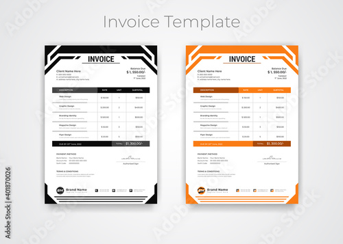 Abstract modern minimalist style business invoice template. Quotation Invoice Layout Template Paper Sheet Include Accounting, Price, Tax, and Quantity. With color variation Vector illustration of Fina