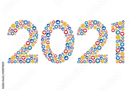 New Year 2021 with social emotion icons - illustration - Vector EPS