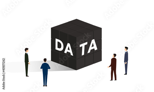 黒い箱、ブラックボックスとビジネスパーソンのイラスト、ベクター素材