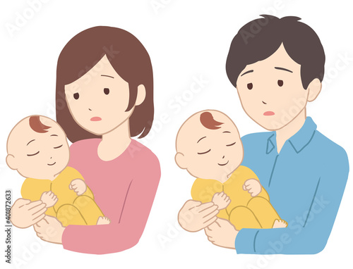 赤ちゃんと親　落ち込み(線無し)