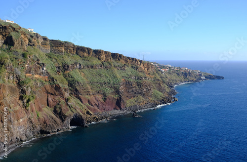Volcanic cliffs near Funchal, Madeira Island, Portugal