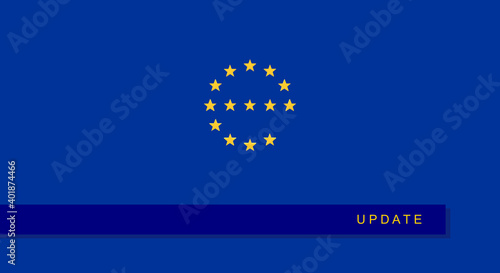 Stars forming an E. News, report and information. Politics, economy and society. 3D Illustration from the European Union. EU. Europe update.