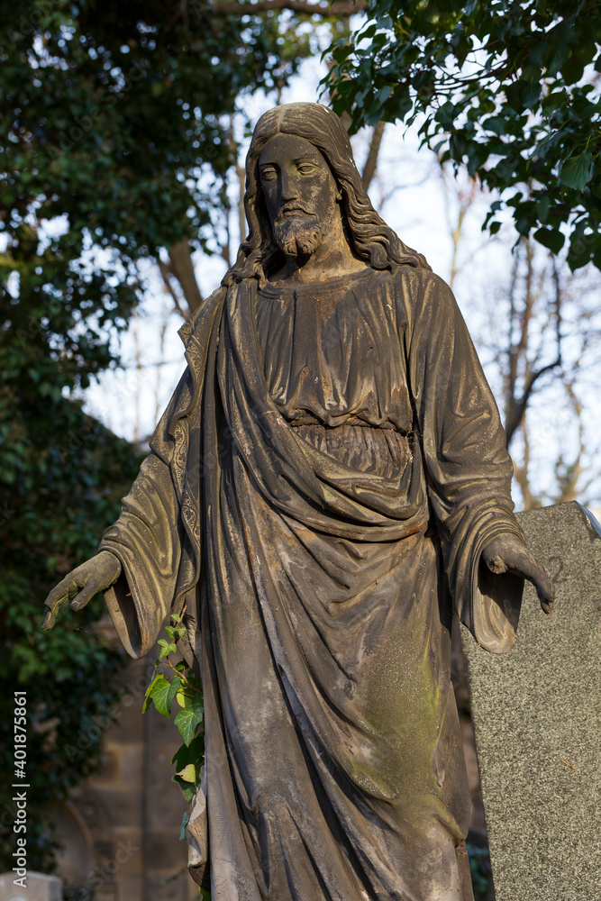 Historic Jesus on the winter mystery old Prague Cemetery, Czech Republic Historic Jesus on the winter mystery old Prague Cemetery, Czech Republic