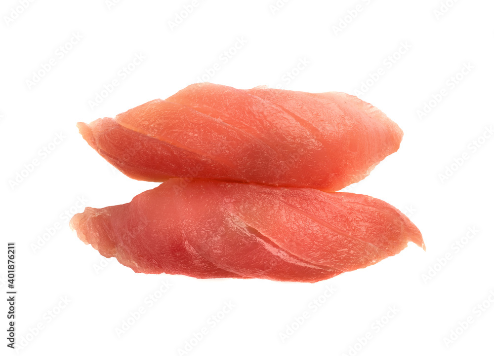 Macro photo of salmon nigiri sushi and maguro tuna