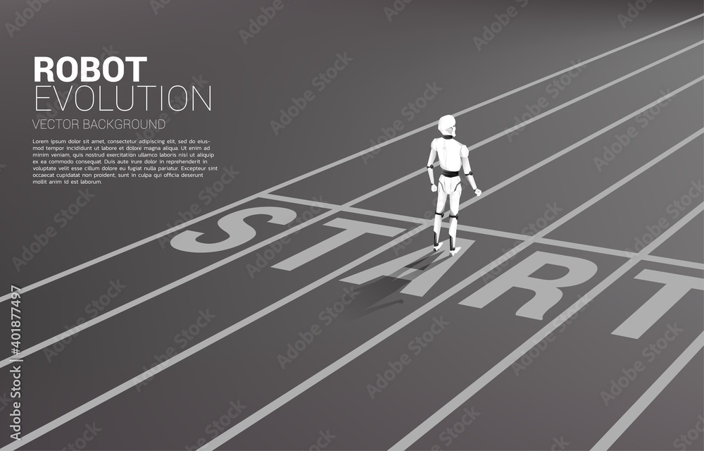 Silhouette of robot standing at start line. concept of artificial intelligence and machine learning worker technology