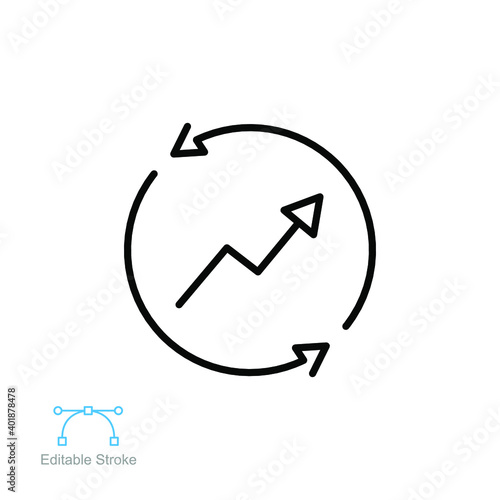 Improvement icon, line symbols. continuous improvement concept. Productivity project management. Growing graph progress. Editable stroke vector illustration design on white background. EPS 10