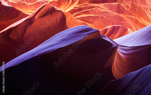 The Sandstone of this slot canyon is sculpted into fanciful waves by wind, water, and sand. Lower Antelope Canyon.