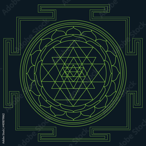 Sri Yantra, Spiritual Intention, Vector circuit board background,