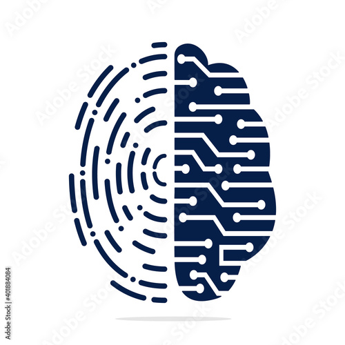 Vector Logo Icon With Brain And Fingerprint. Digital brain plus fingerprint vector template design.