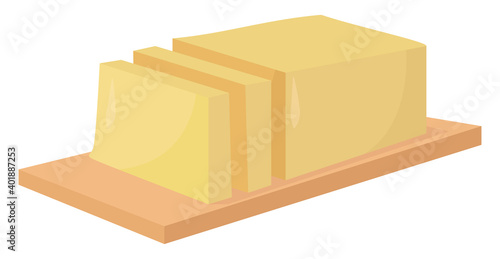 Block of butter, illustration, vector on a white background.