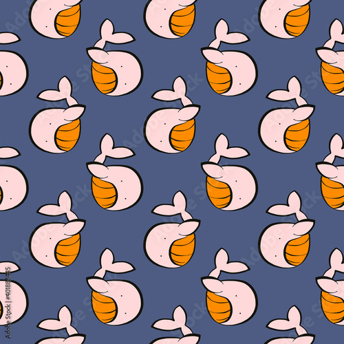 Small fish,seamless pattern on dark purple background.