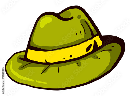 Old green hat, illustration, vector on a white background.