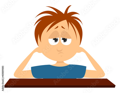 Boy with a head ache, illustration, vector on a white background.