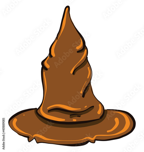 Brown halloween hat, illustration, vector on a white background.