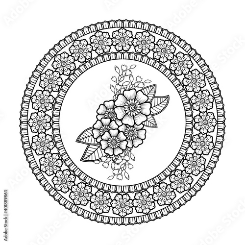 Square pattern in form of mandala with flower for henna, mehndi, tattoo, decoration. decorative ornament in ethnic oriental style. coloring book page.