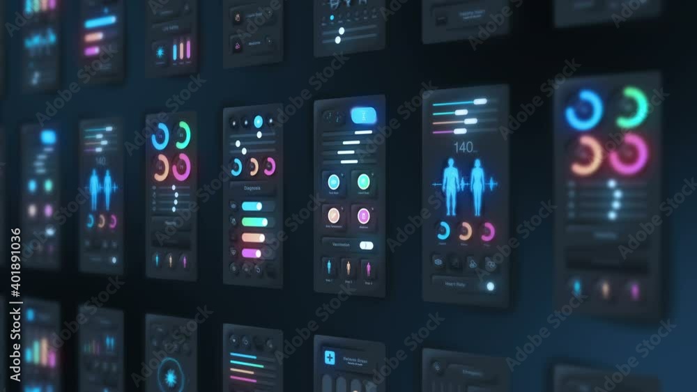 Hi tech panel of medical application on dark background. Medical and ...