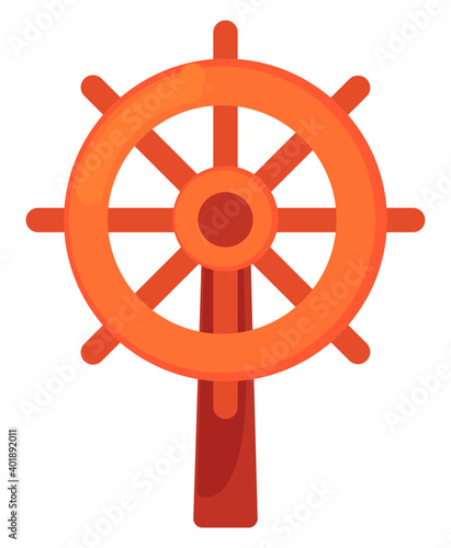 Wooden ship steering wheel, illustration, vector on a white background.