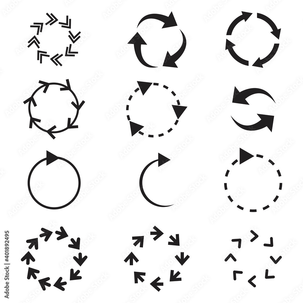 Circular arrows in abstract style on white background. Hand drawn illustration. Button for decoration design. Stock image. EPS10.