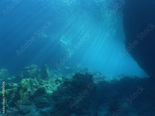 Wallpaper Mural sun rays sun beams and sun shine underwater in cave beautiful light scenery in ocean scuba divers to see Torontodigital.ca