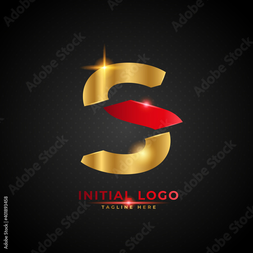 S logo. Initial letter S with red and gold color. Luxury slice logo design concept, fit for company and bussness.