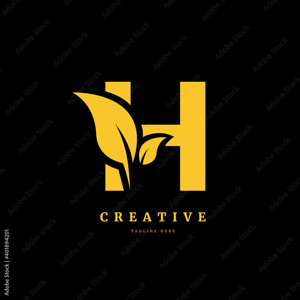 initial letter H with leaf logo vector concept element, letter H logo ...