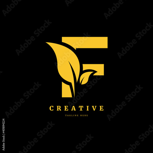 initial letter F with leaf logo vector concept element, letter F logo with Organic leaf