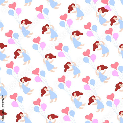 Wallpaper Mural Brown haired girl fly in sky multicolor baloons Torontodigital.ca