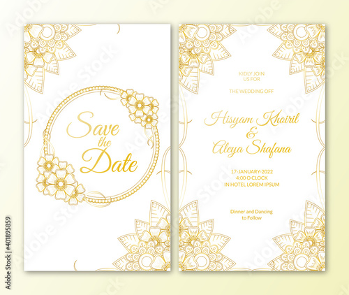 Mehndi flower wedding invitation card set