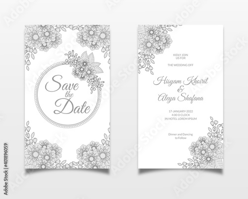 Mehndi flower wedding invitation card set