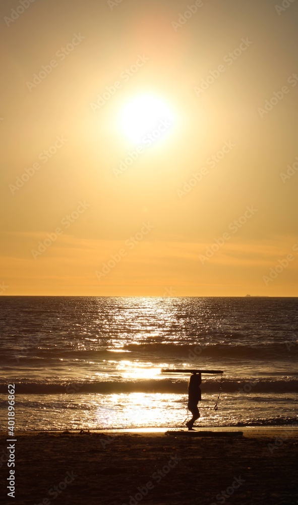 Glowing and reflective sunset over the coast of southern California