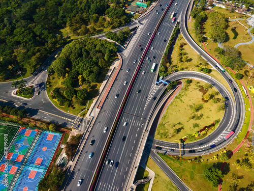 Aerial photography of urban building landscape overpass..