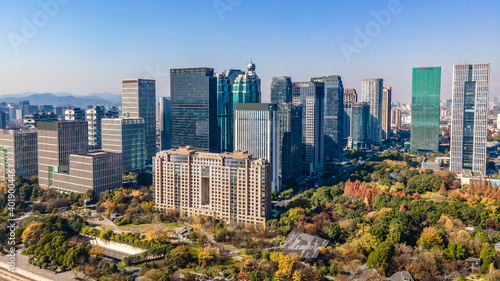 Aerial photography of the skyline of modern urban architectural landscape in Hangzhou  China..