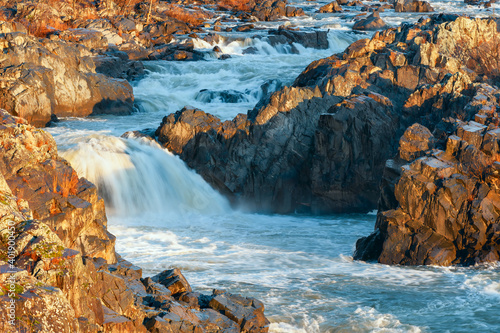 Part of the Great Falls of the Potomac River at winter sunrise.Virginia.USA © Vadim
