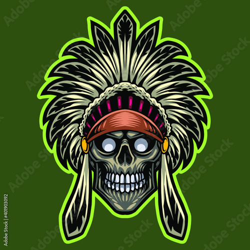 Tribal chief skull head esport mascot logo