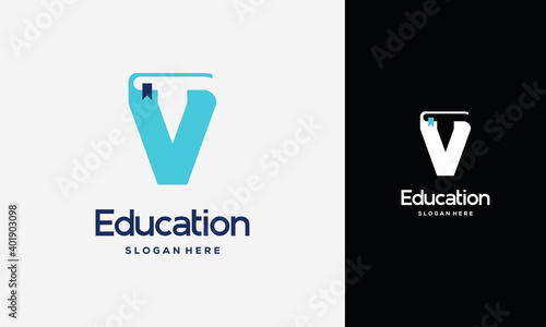 Flat Initial V Book Logo Design Concept Vector Illustration, Education Book logo symbol template