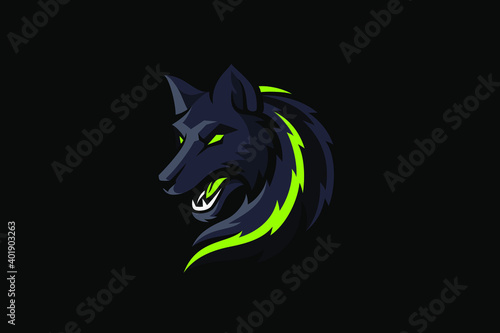 Head of Wolf with Furs Highlighted in Neon Color