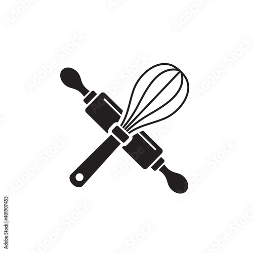 whisk and rolling pin icon symbol sign vector