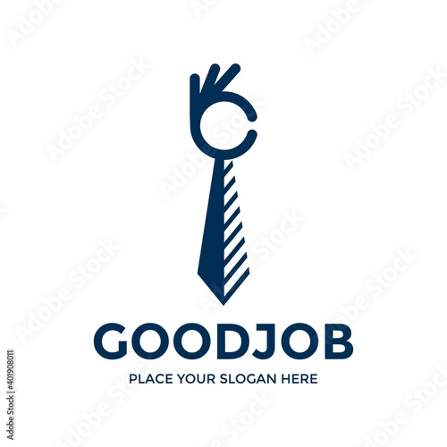 Good job vector logo template. This design use hand and tie symbol. Suitable for business.