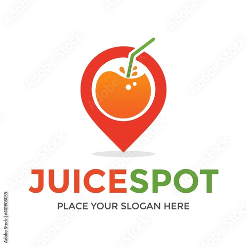 Juice spot vector logo template. This design use map symbol. Suitable for food and drink.