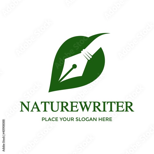 Nature writer vector logo template. This design use pen symbol. Suitable for environment, publisher or business.