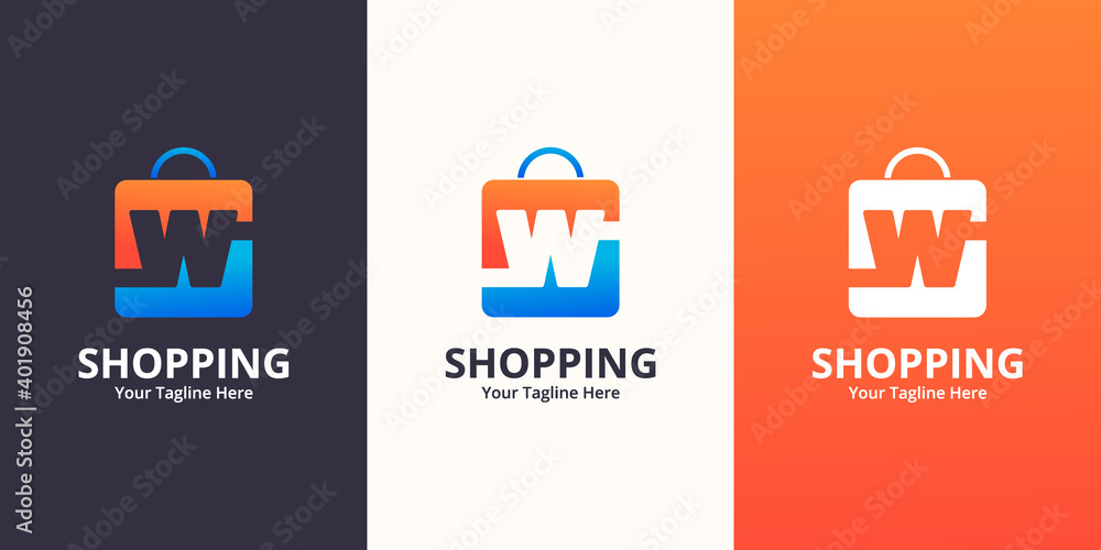 Initial  W Shop Logo designs Template. Illustration vector graphic of  letter and shop bag combination logo design concept. Perfect for Ecommerce,sale, discount or store web element. Company emblem