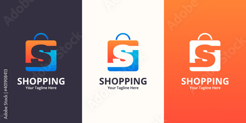 Initial  S Shop Logo designs Template. Illustration vector graphic of  letter and shop bag combination logo design concept. Perfect for Ecommerce,sale, discount or store web element. Company emblem