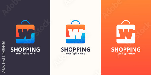 Initial  W Shop Logo designs Template. Illustration vector graphic of  letter and shop bag combination logo design concept. Perfect for Ecommerce,sale, discount or store web element. Company emblem