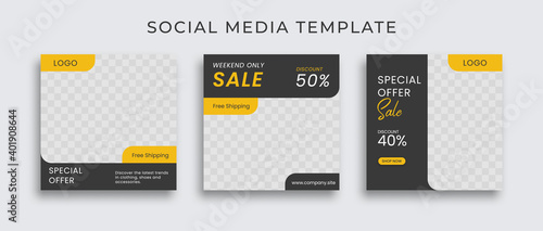 Editable modern Social Media banner Template. Anyone can use This Design Easily. Promotional web banner for social media with black and yellow color. Elegant sale and discount promo - Vector.