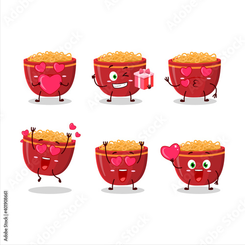 Bowl of noodles cartoon character with love cute emoticon