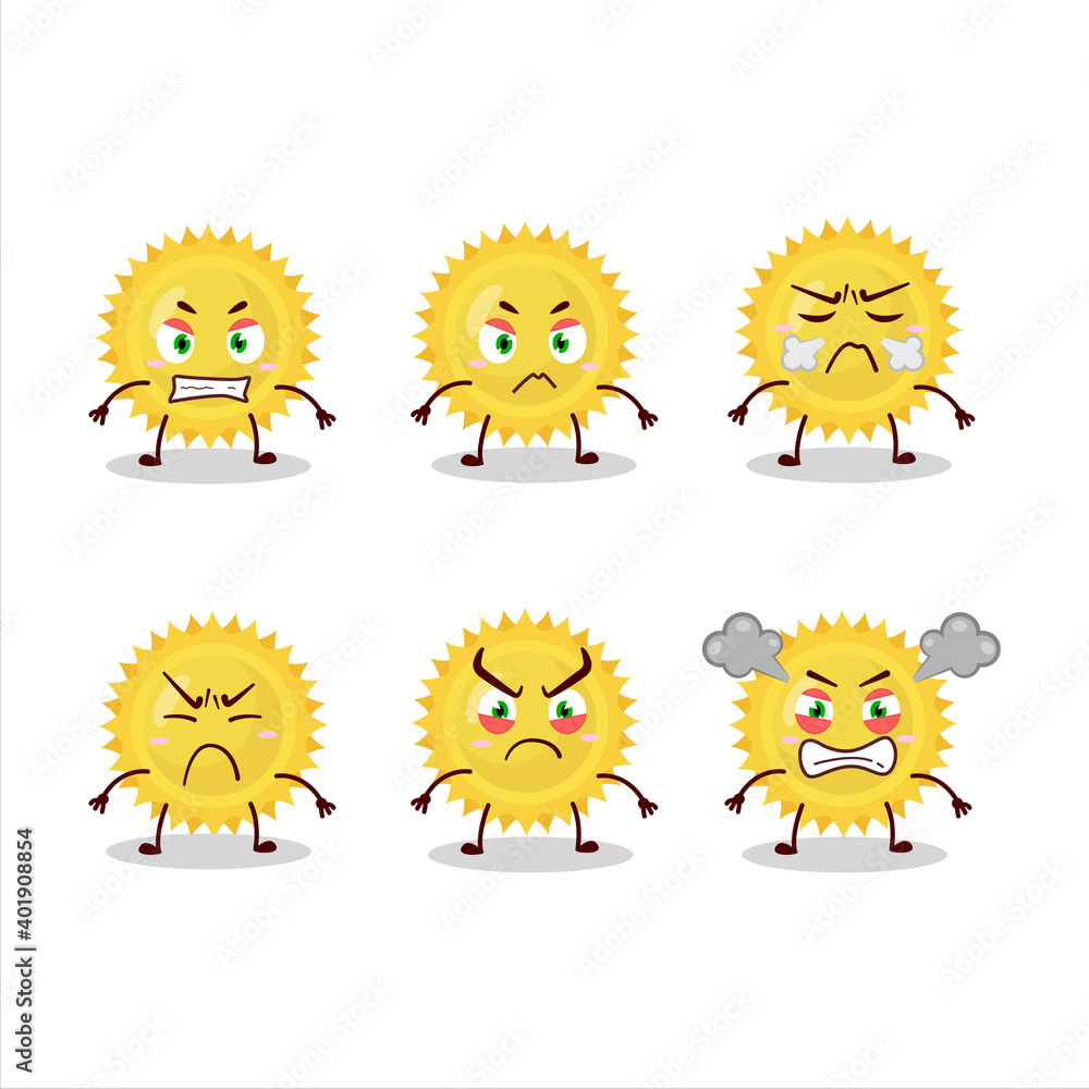 Bright sun cartoon character with various angry expressions