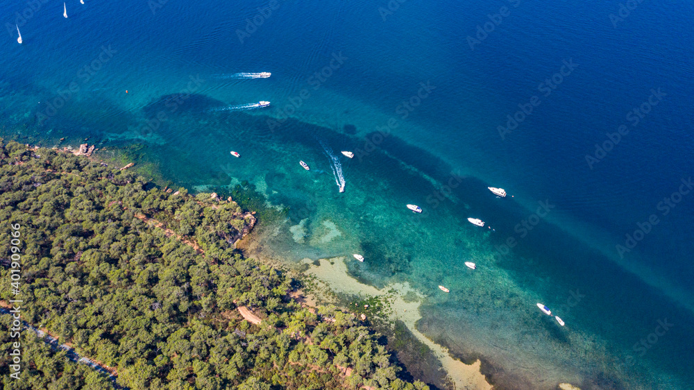 Fototapeta premium A wonderful photo of the boats sailing softly in the Marmara Sea on a beautiful and peaceful day.