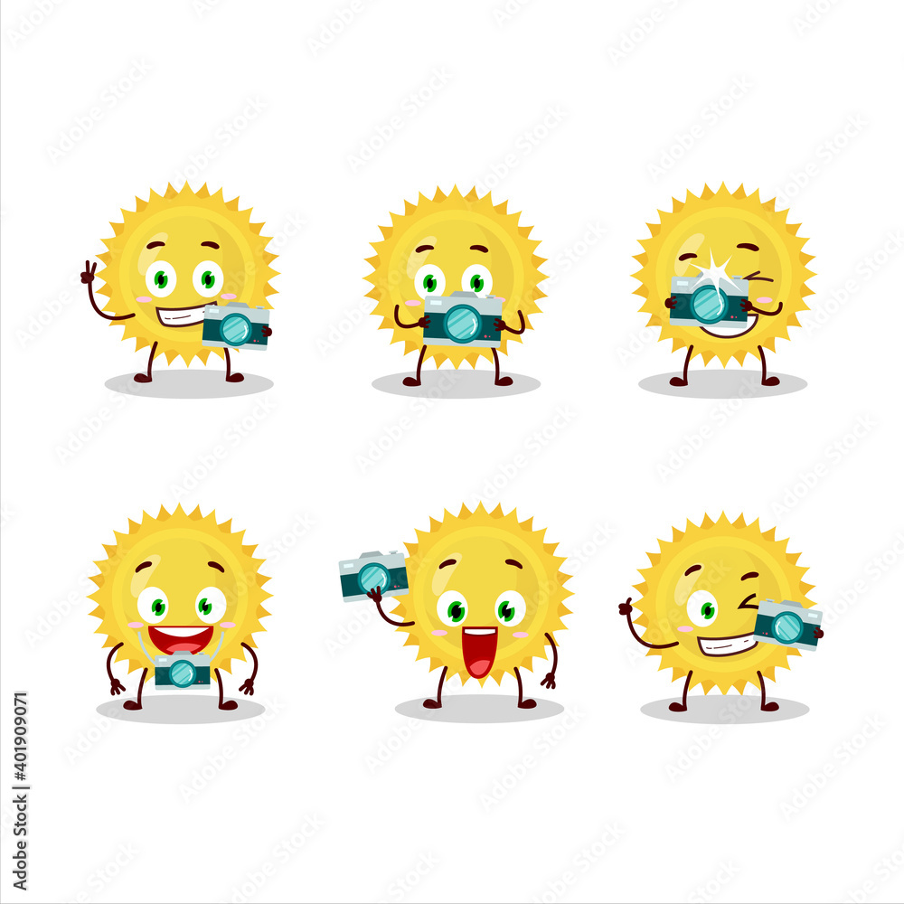 Photographer profession emoticon with bright sun cartoon character Photographer profession emoticon with bright sun cartoon character