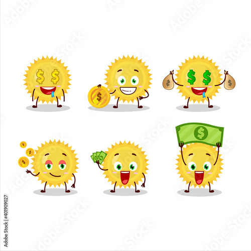 Bright sun cartoon character with cute emoticon bring money